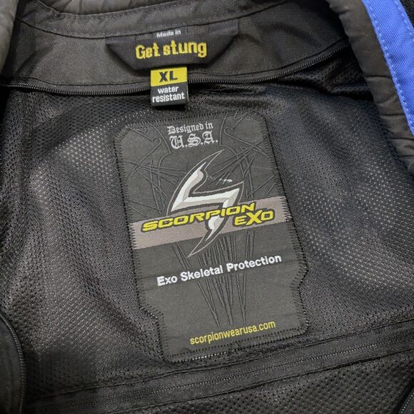 Scorpion Exo Burnout Blue Black FMF Team Cycle Motorcycle Riding Jacket Size XL - Picture 6 of 16
